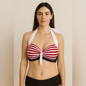 Futurino Red White Striped Bikini Top XL | Retro Halter Swim Top Pin-Up Style